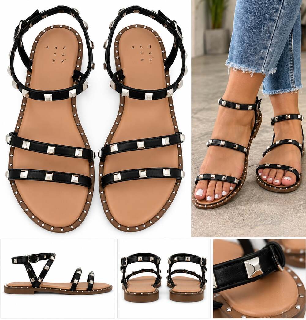 A New Day Women’s Size 6.5 Black Studded Strappy Gladiator Sandals